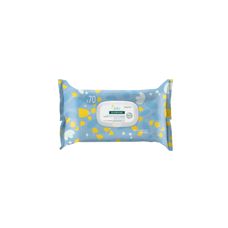 KLORANE BEBE TOALLITAS LIMPIADORAS SUAVES LECHE DE TOILETTE PACK DUO 70 TOALLITAS 2 PAQUETES
